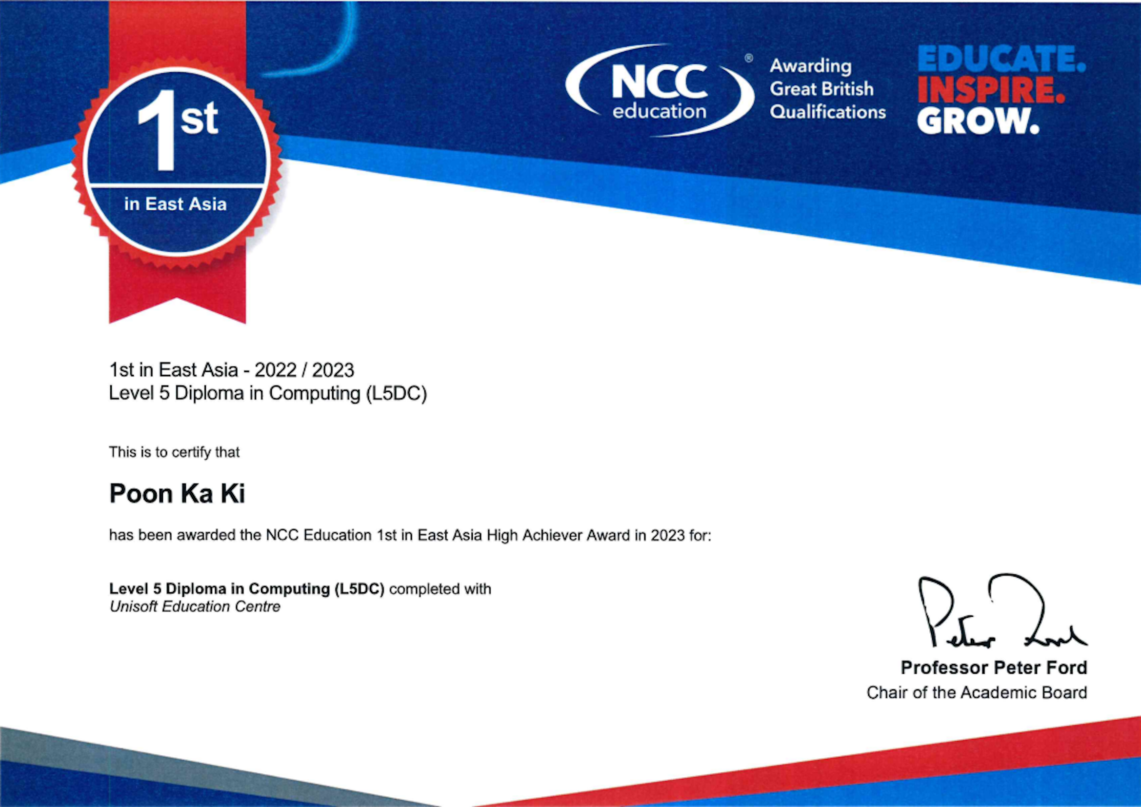 NCC Education Diploma in Computing Top Score Student
